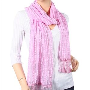 Pink Sheer Ruffle Fringe Scarf
